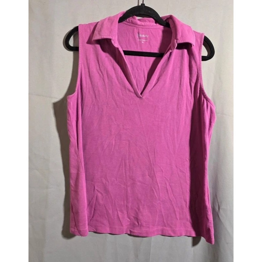 Relativity Women Orchid Pink Sleeveless Polo V-Neck Cotton Blend Tank Top XL